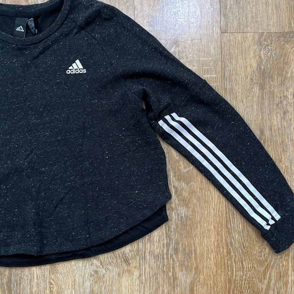 Adidas Black Cropped Sweatshirt Pullover Stripes Sport 2 Street Women’s M EUC - Picture 4 of 9